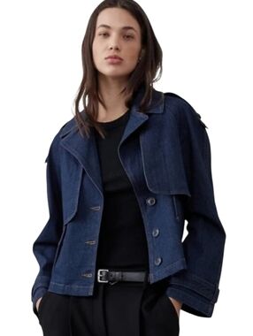 Banana Republic Dark Wash Denim Short Trench Jean Jacket Size XS
